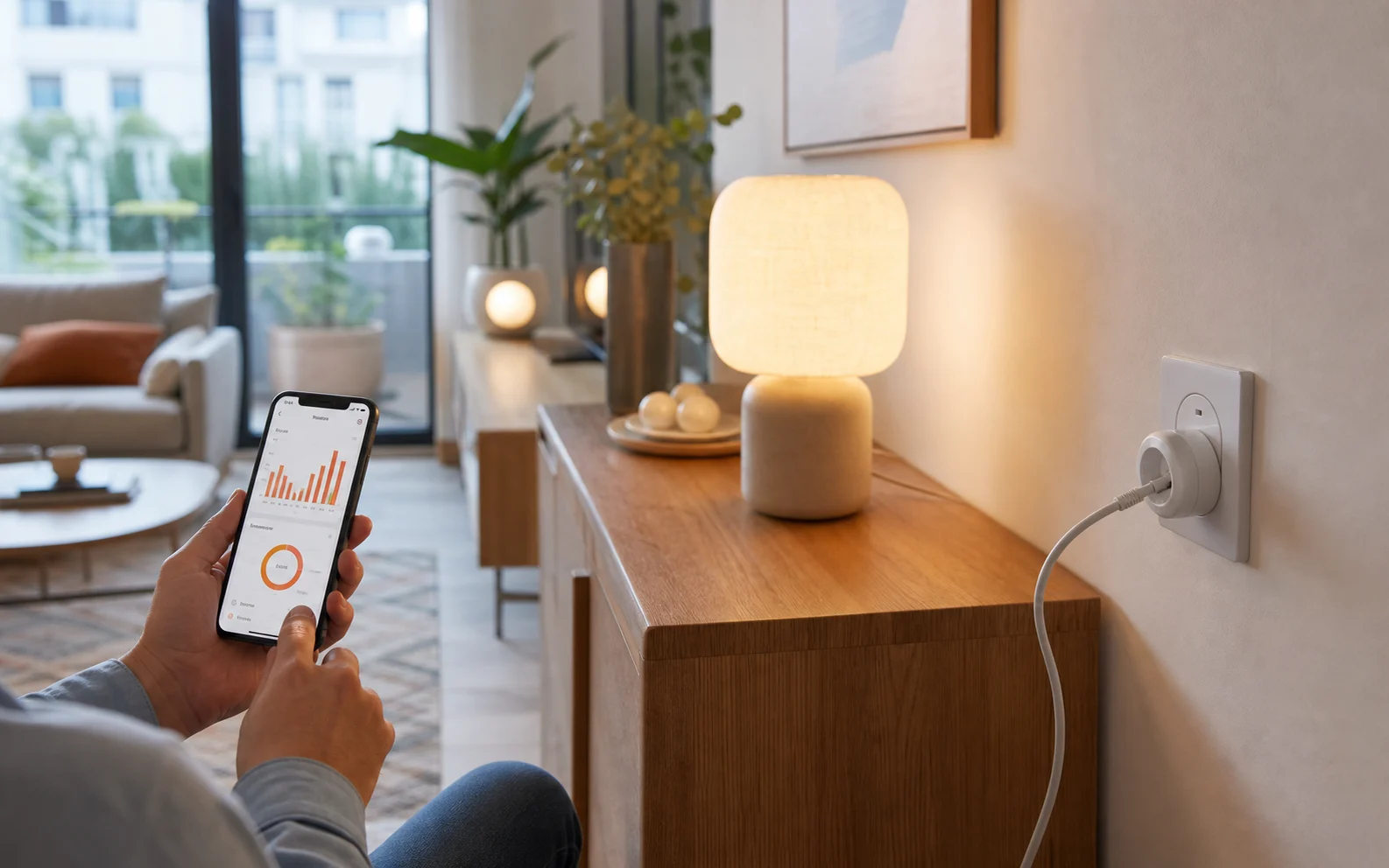 Salon connecté avec prise intelligente et suivi de consommation