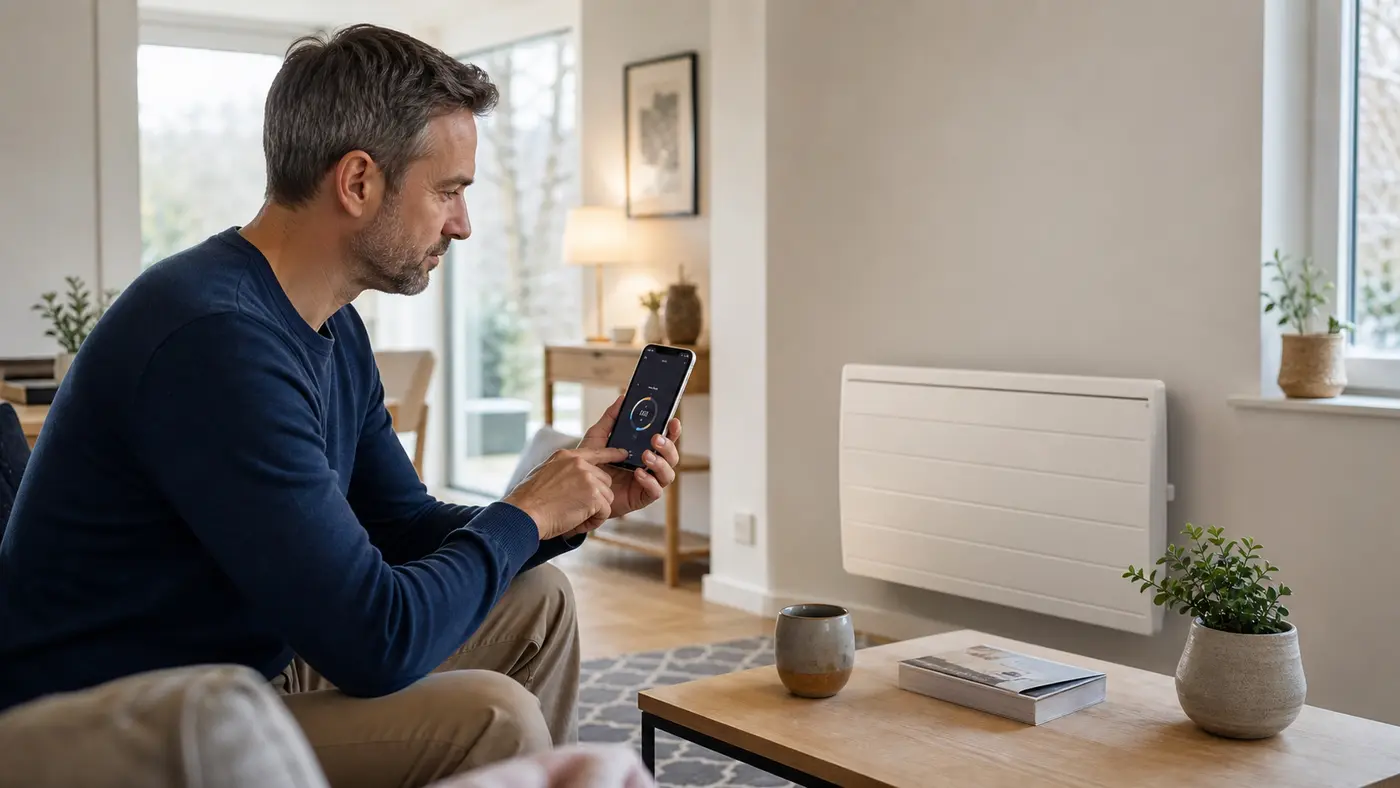 Radiateur électrique connecté dans un salon moderne