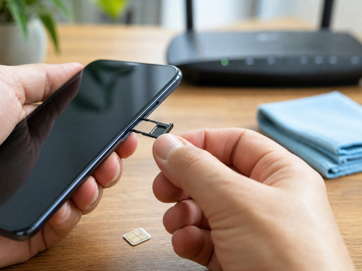 Retrait d’une carte SIM de smartphone pour vérifier un problème réseau