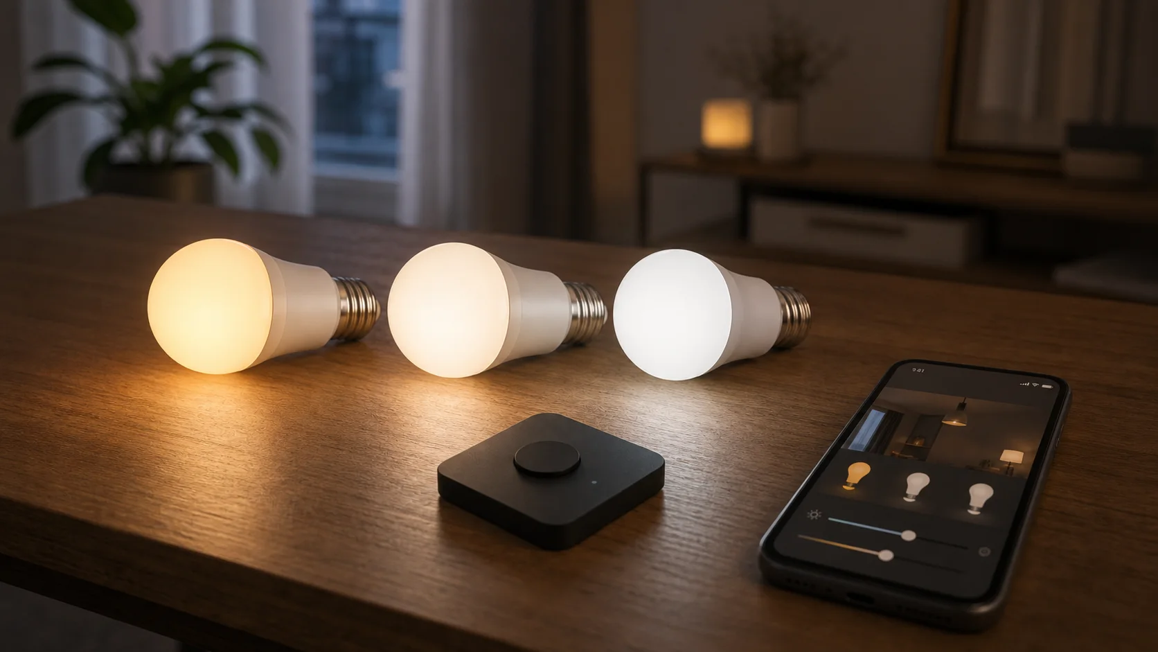 Ampoules LED de différentes teintes avec contrôle depuis une application domotique