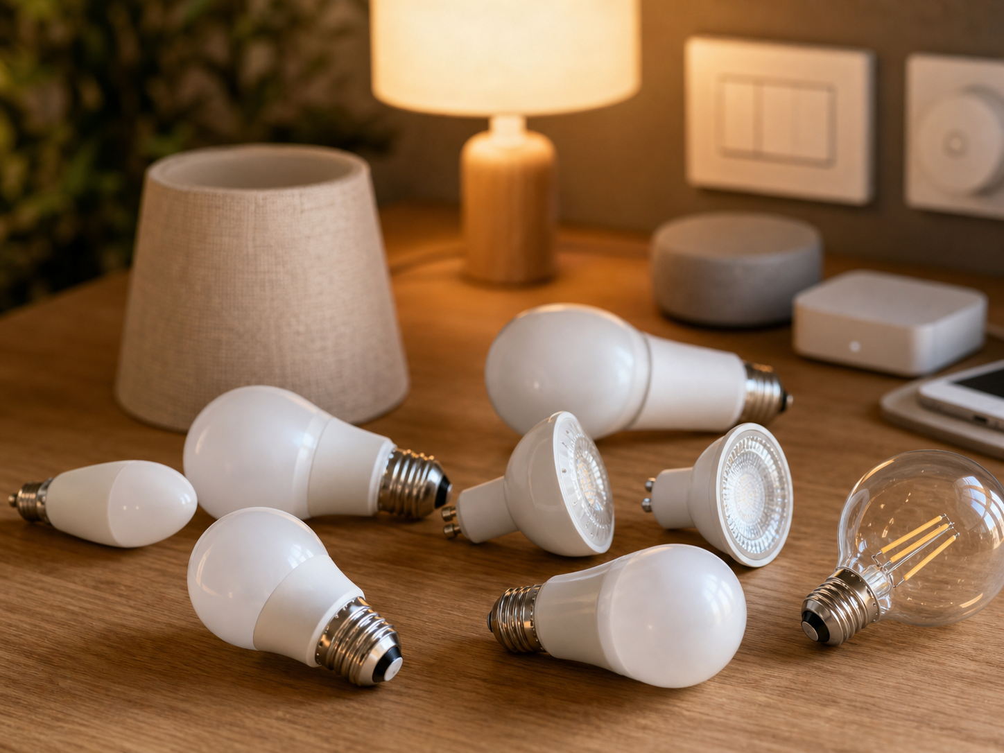 Ampoules LED de formes différentes sur une table