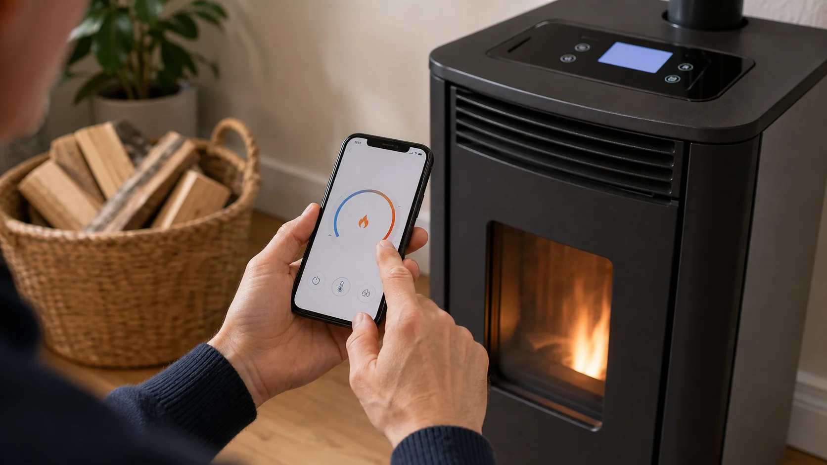 Réglage connecté d’un poêle de chauffage avec smartphone