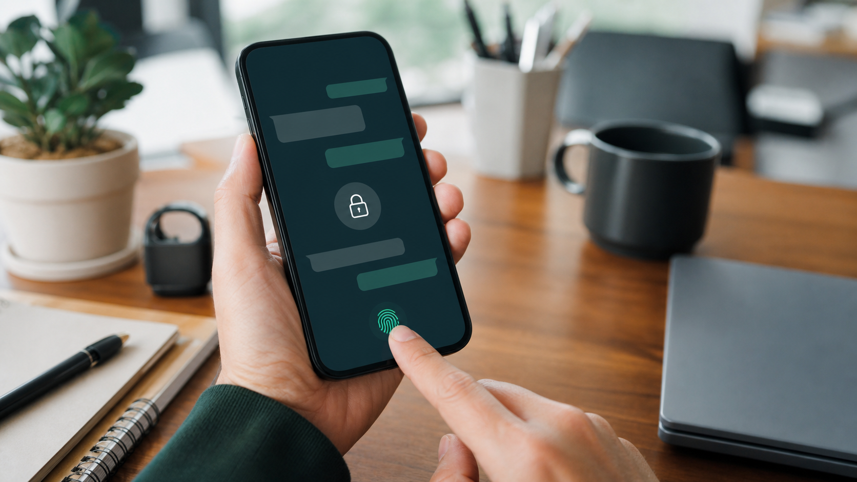 Smartphone avec conversations verrouillées et déverrouillage biométrique pour protéger des discussions privées
