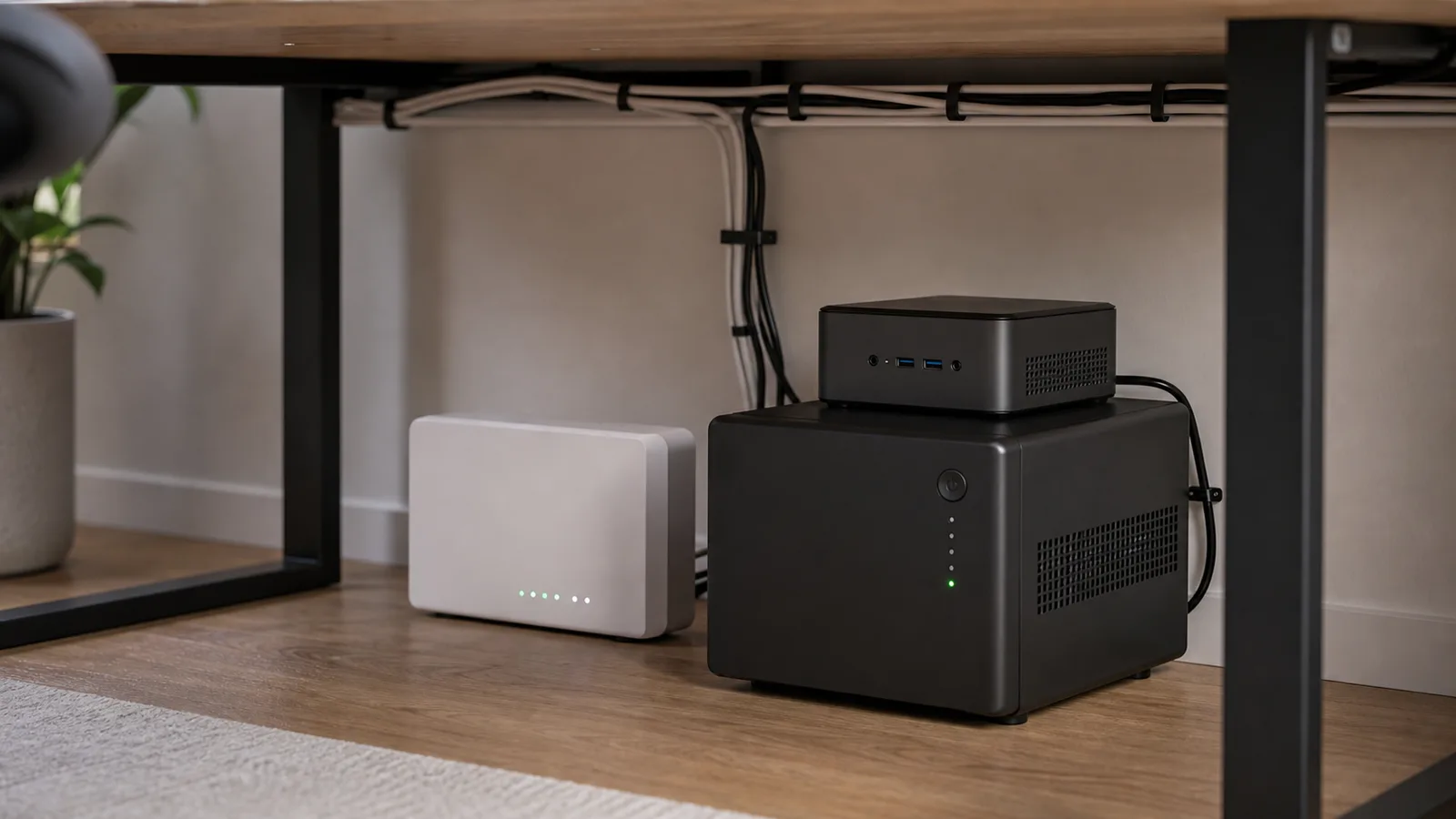 Onduleur domestique alimentant une box Internet et un mini serveur domotique
