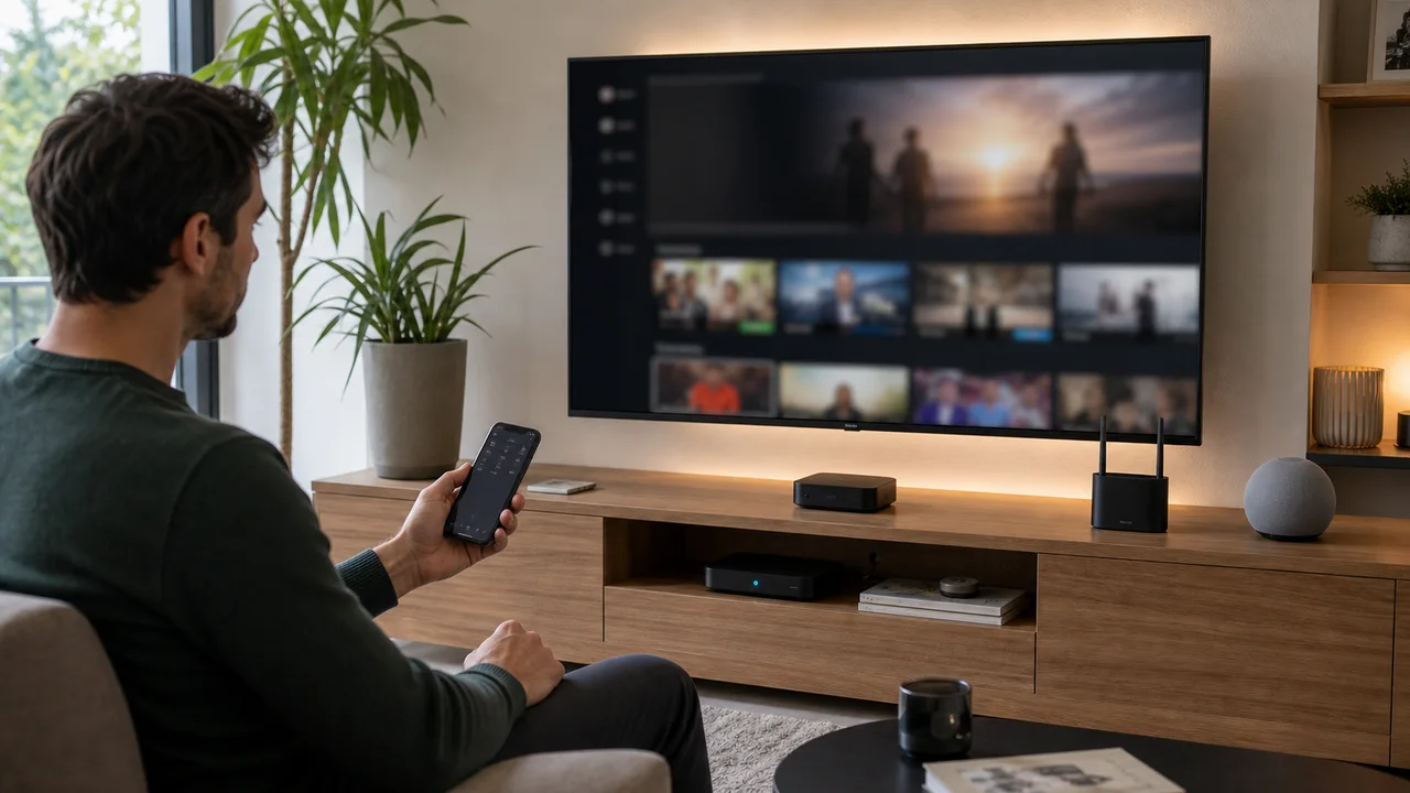 Installation TV connectee avec decodeur et smartphone