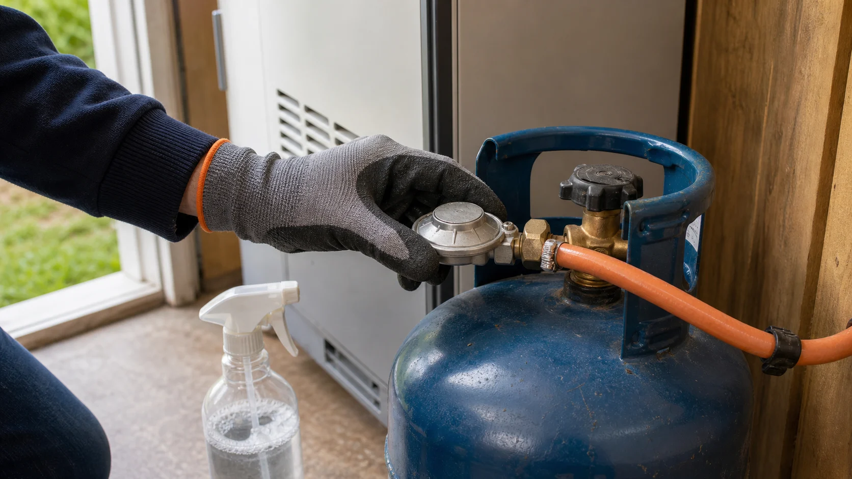 Contrôle prudent d’un détendeur et d’un flexible sur une bouteille de gaz