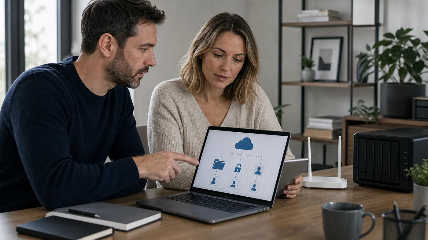 partage de fichiers volumineux avec permissions dans un bureau domestique