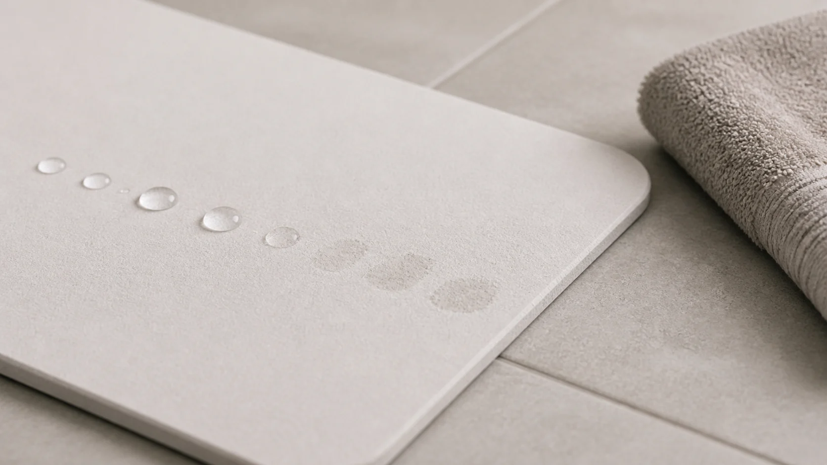 Gouttes d’eau sur tapis en diatomite