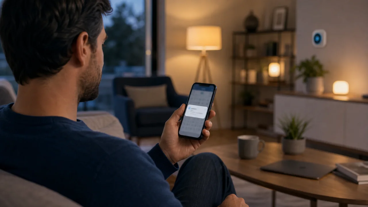 Consultation d un message programme sur iPhone dans un salon connecte