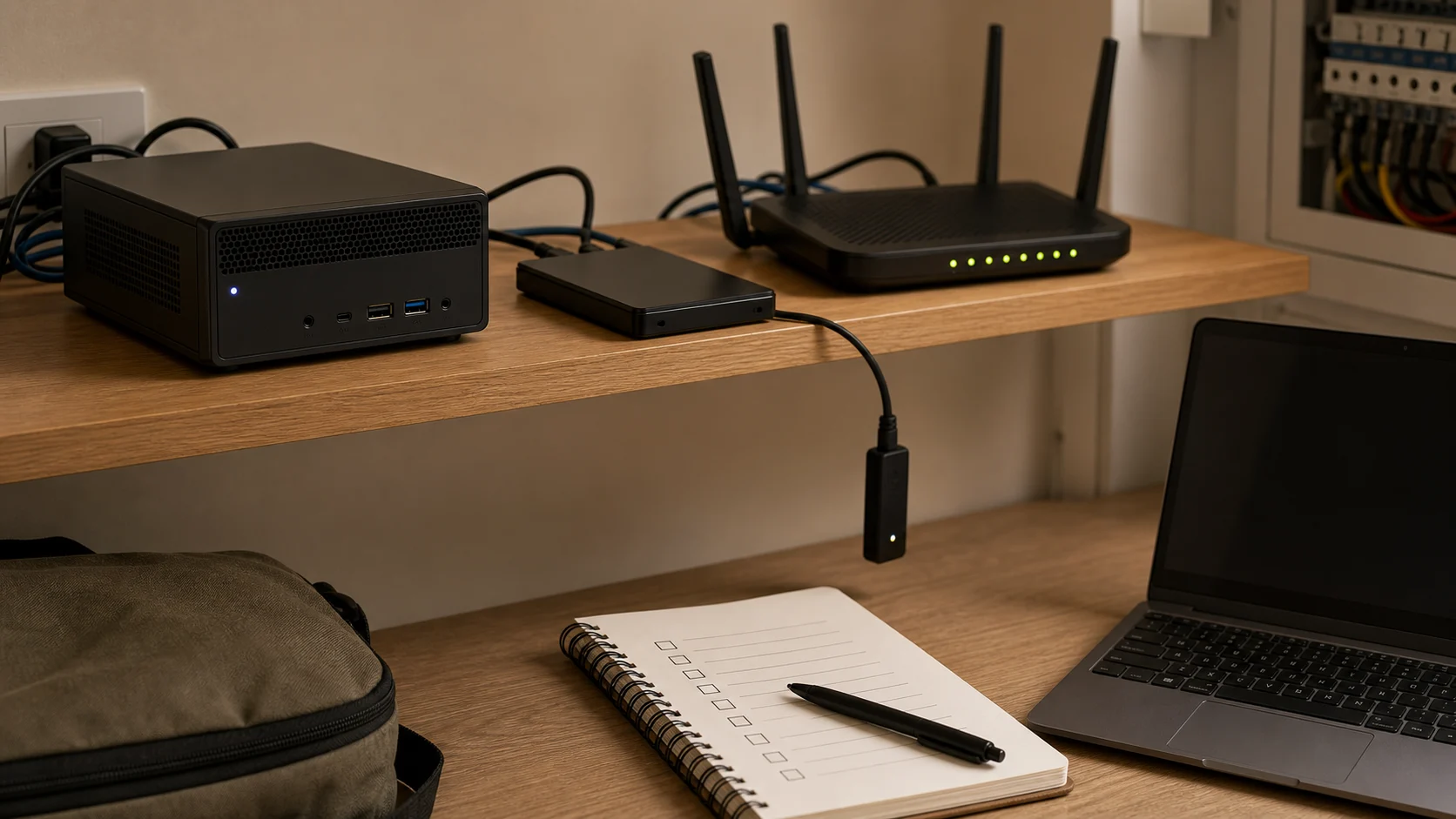 Serveur domotique local avec routeur, dongle radio et disque de sauvegarde