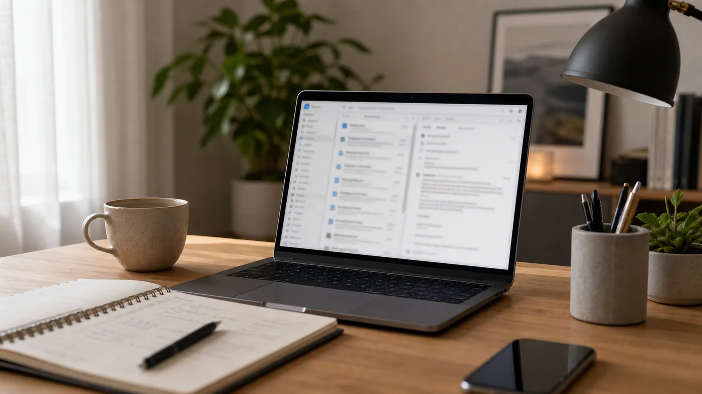 boite mail professionnelle organisee en dossiers sur ordinateur portable