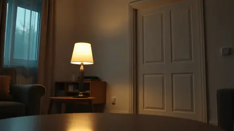 Salon avec une lampe sur prise connectée, thermostat mural et capteur d'ouverture, ambiance chaleureuse.