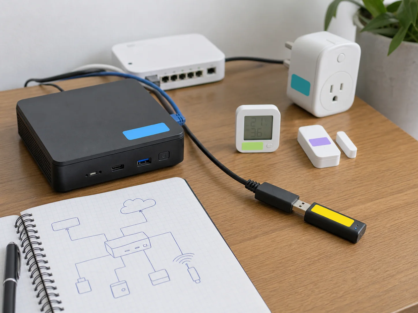 Installation Home Assistant avec mini PC Ethernet coordinateur Zigbee et capteurs