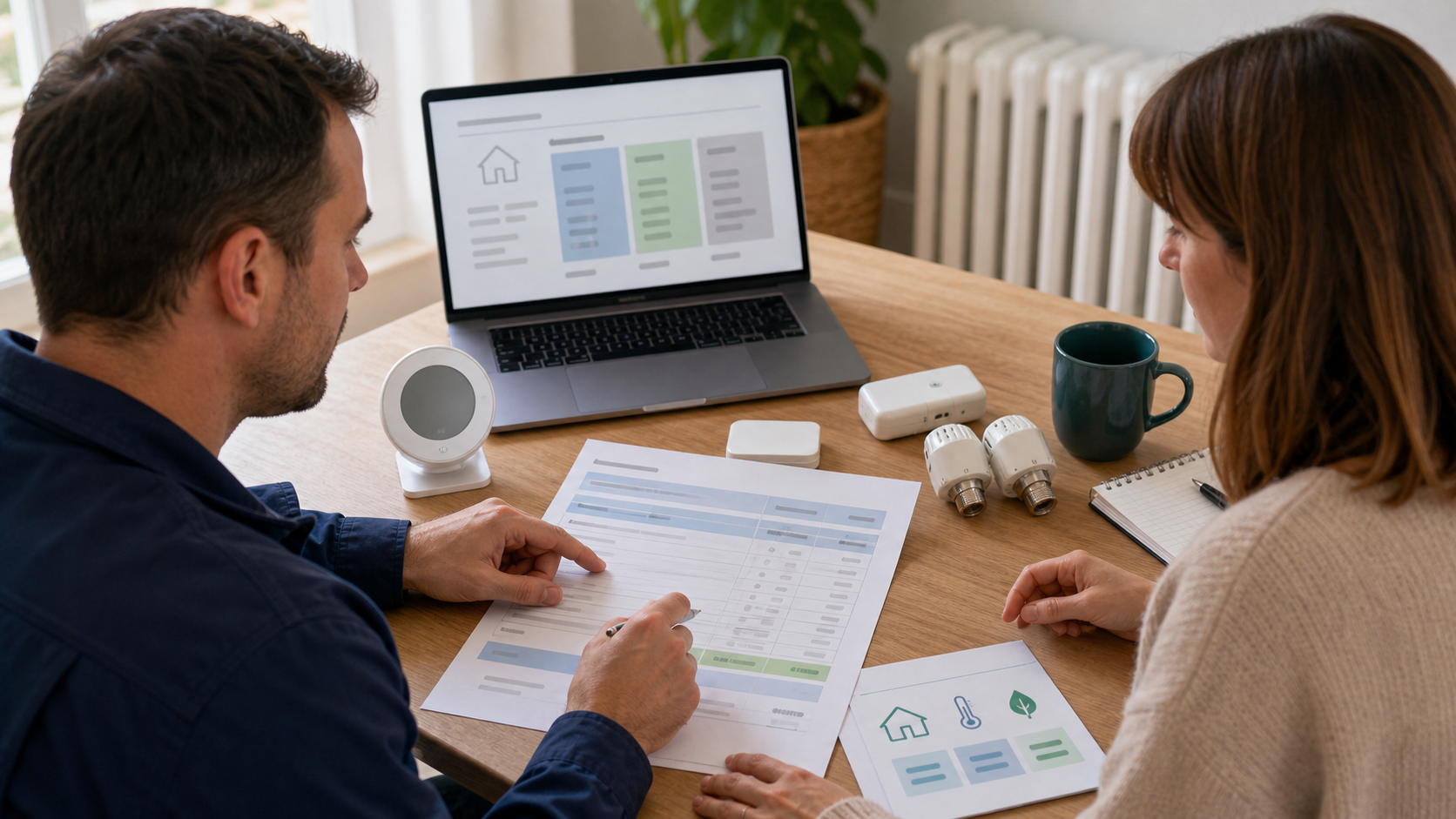 Vérification de devis avec thermostat connecté et têtes thermostatiques