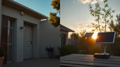Comparatif visuel entre caméra filaire sur porche et caméra sur batterie solaire dans le jardin
