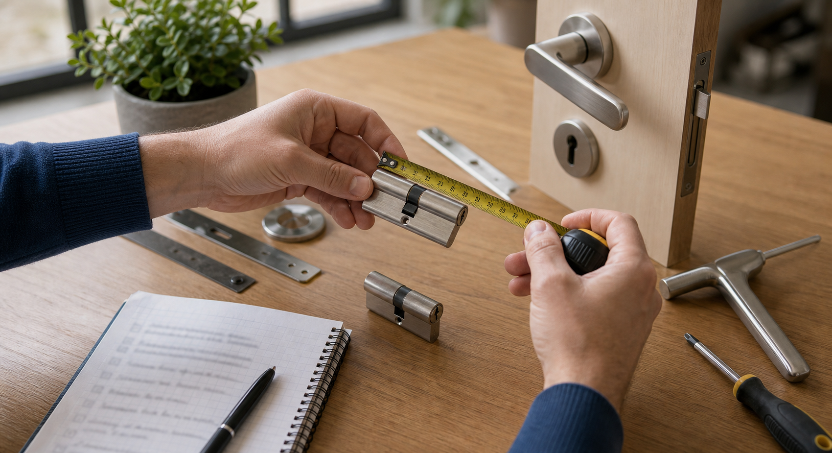 Mesure d’un cylindre de porte avant installation d’une serrure connectée