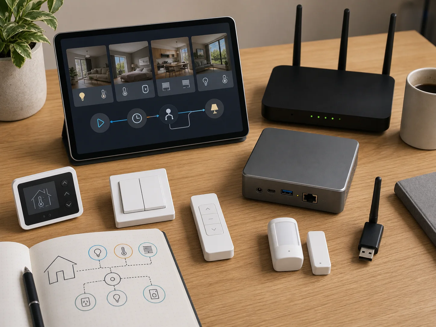 Box domotique routeur capteurs thermostat et schéma d automatisation de confort