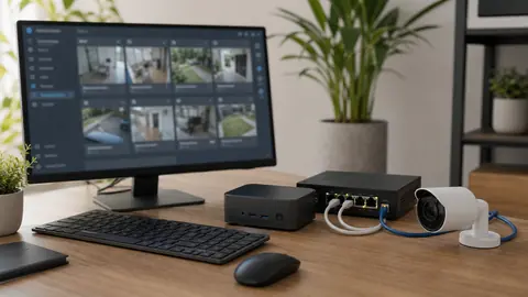 Caméras IP avec switch PoE et tablette de contrôle pour vérifier RTSP ONVIF et flux local