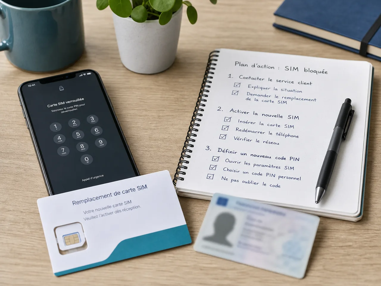 Préparation d’un remplacement de carte SIM après blocage avec checklist