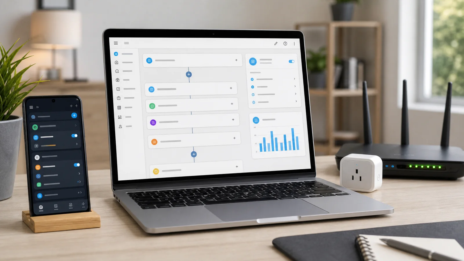 Telephone Android et ordinateur avec automatisations domotiques