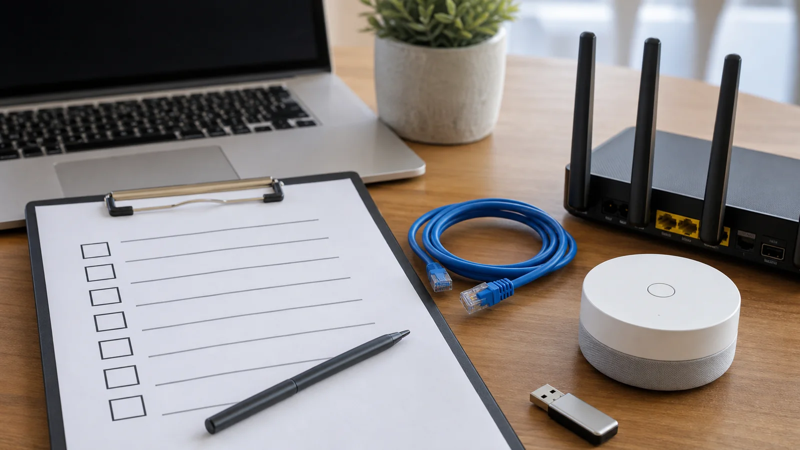 Checklist de maintenance domotique avec routeur et cable reseau