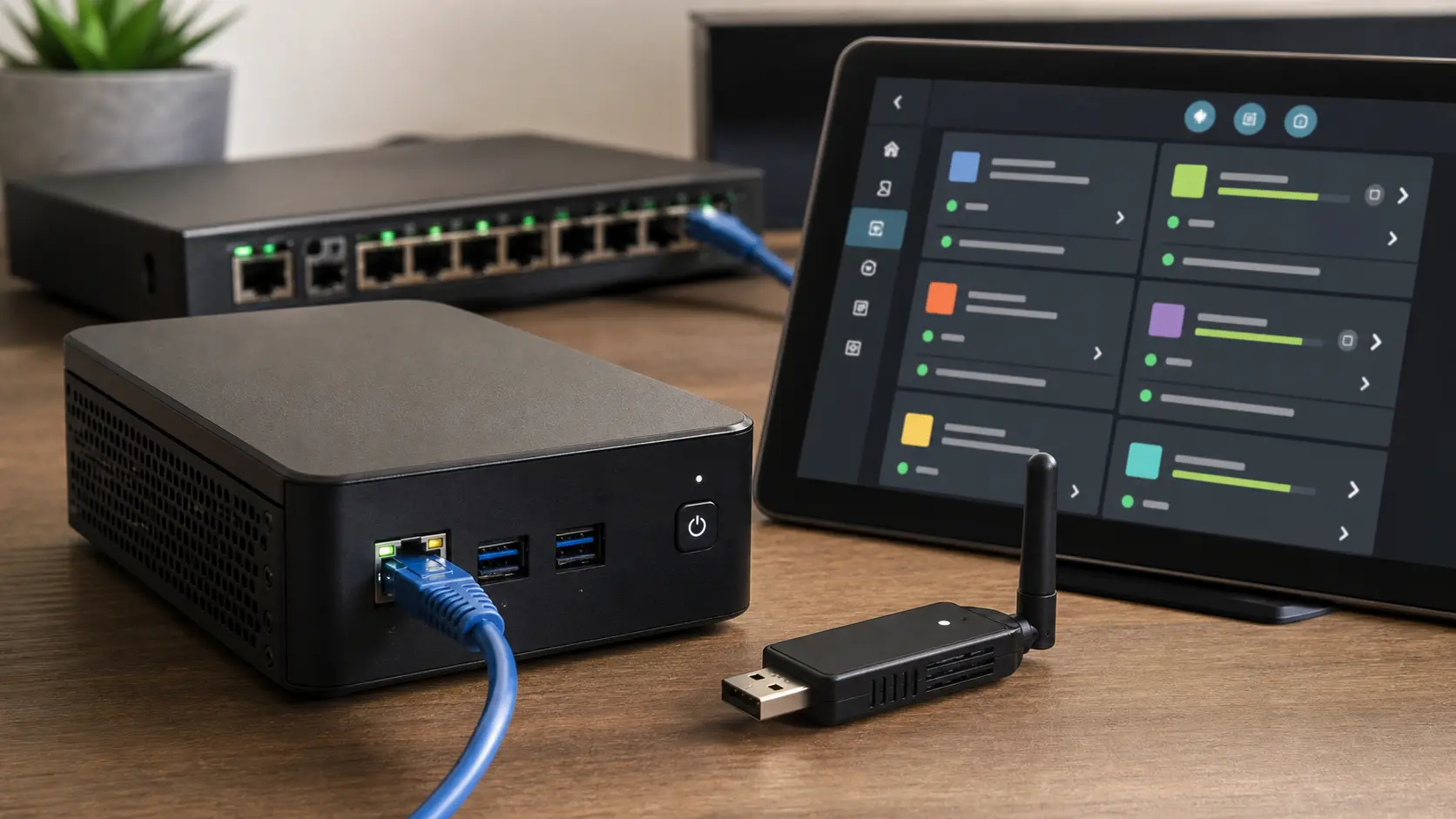 Mini serveur domotique avec dongle Zigbee et tableau de bord Home Assistant