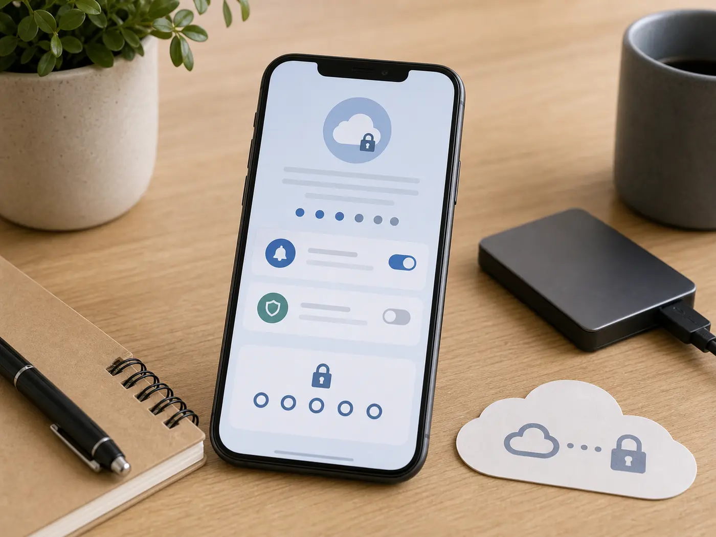 Téléphone avec symbole de sauvegarde chiffrée et confidentialité des messages
